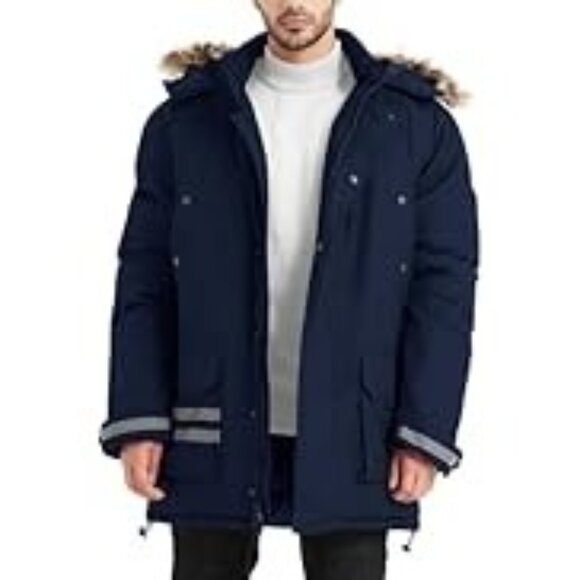 Mens Winter Hooded Parka Jacket With Reflective Stripes - Multiple Colors and Si - Picture 7 of 10